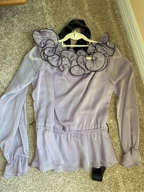 Women's Lavender Ruffle Neck Long-Sleeve Blouse - Runs small (6/8)